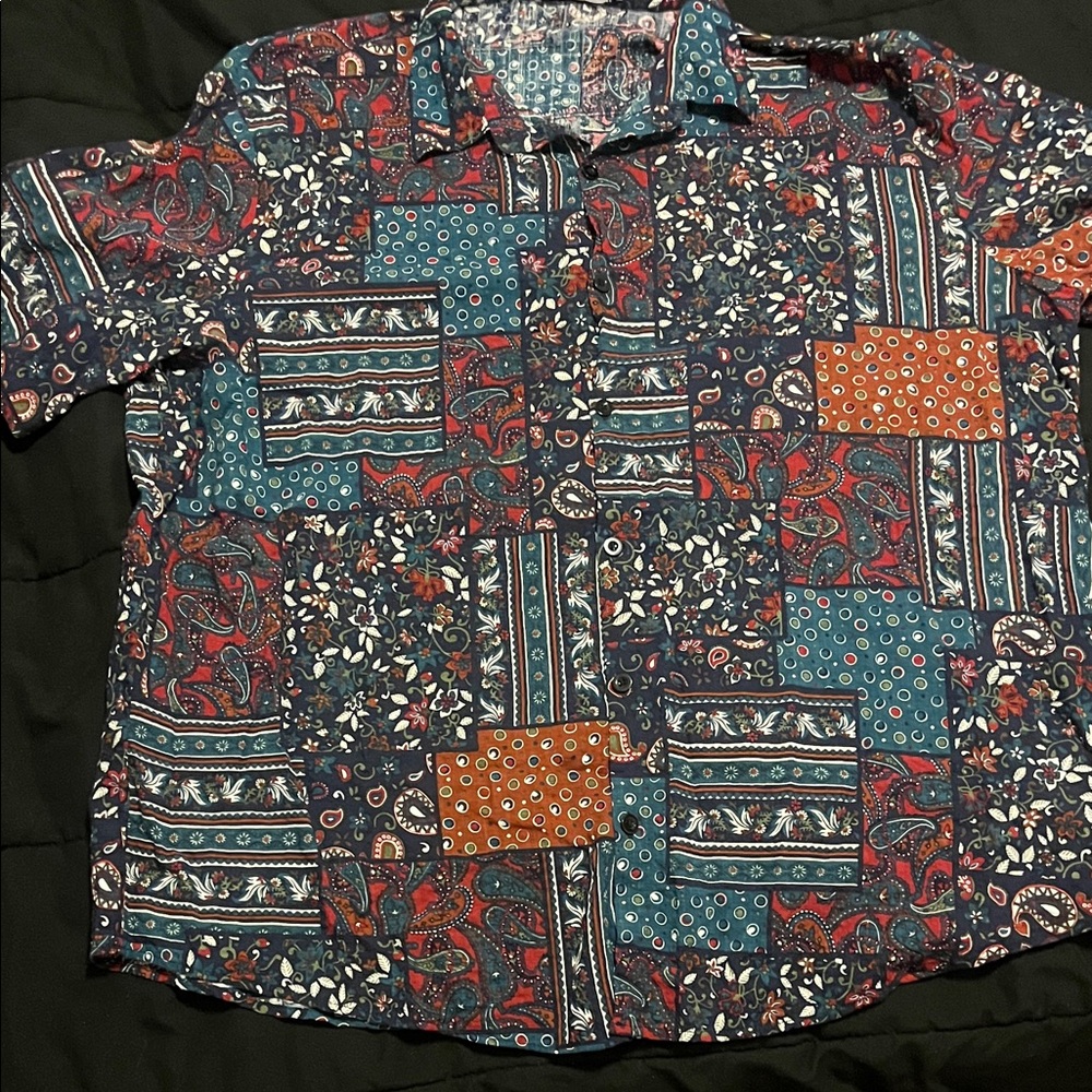 Vibrant Patchwork Casual Button Down Shirt